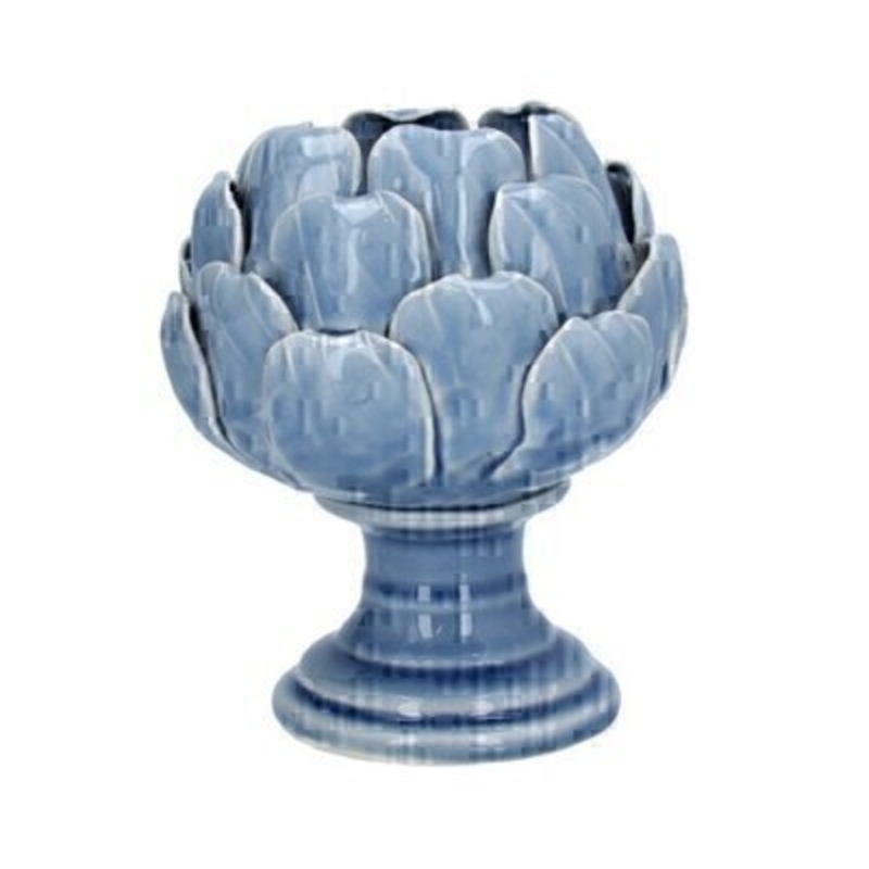This blue ceramic artichoke tea light candle holder on a stand is made by the London based designer Gisela Graham who designs really beautiful gifts for your home and garden. It is suitable for a standard size tlight candle. Would make an ideal gift. Also available in other colours.